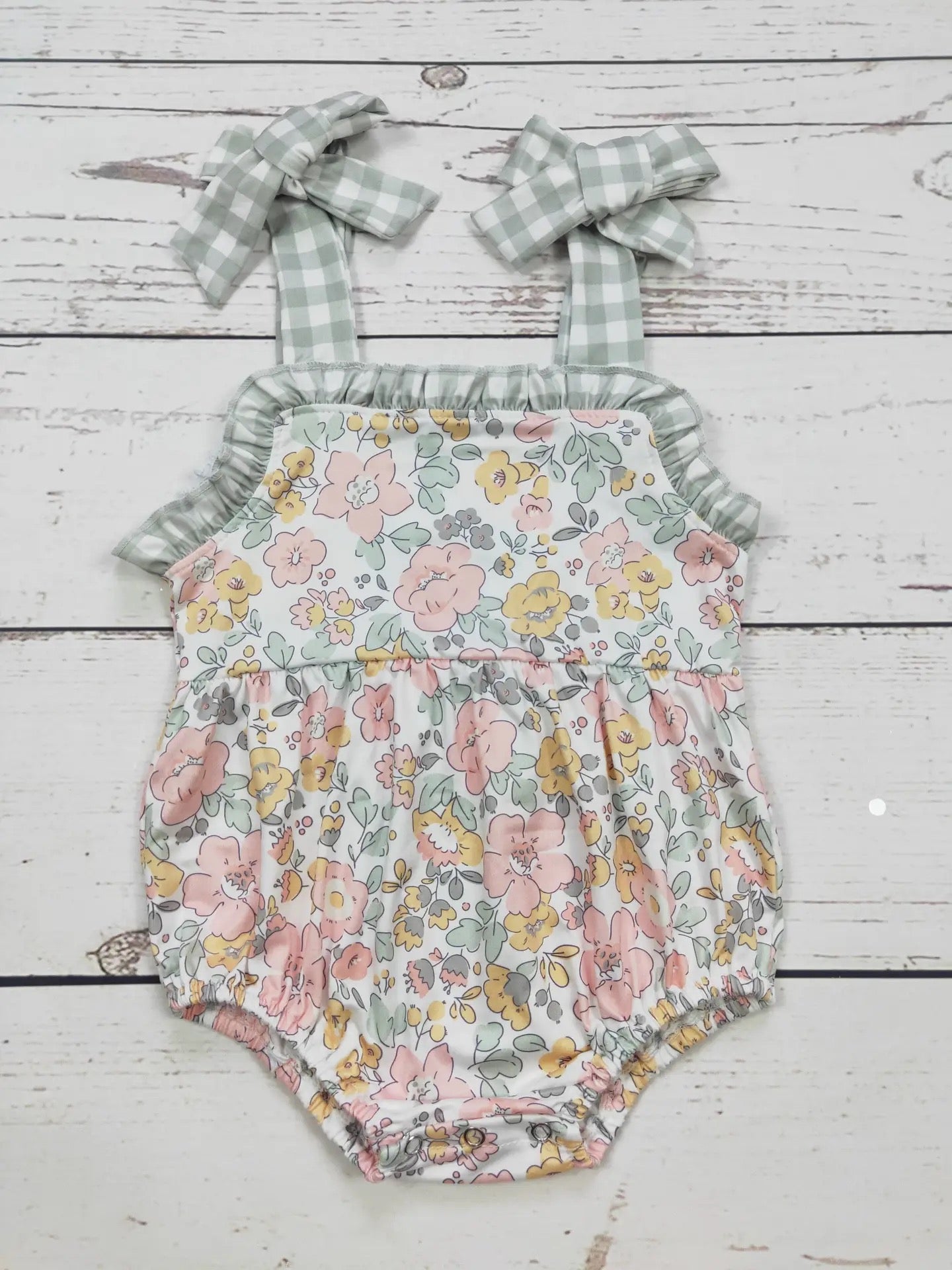 Baby Girl Checkered Floral Bubble