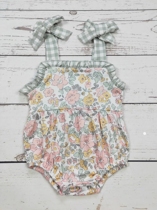 Baby Girl Checkered Floral Bubble